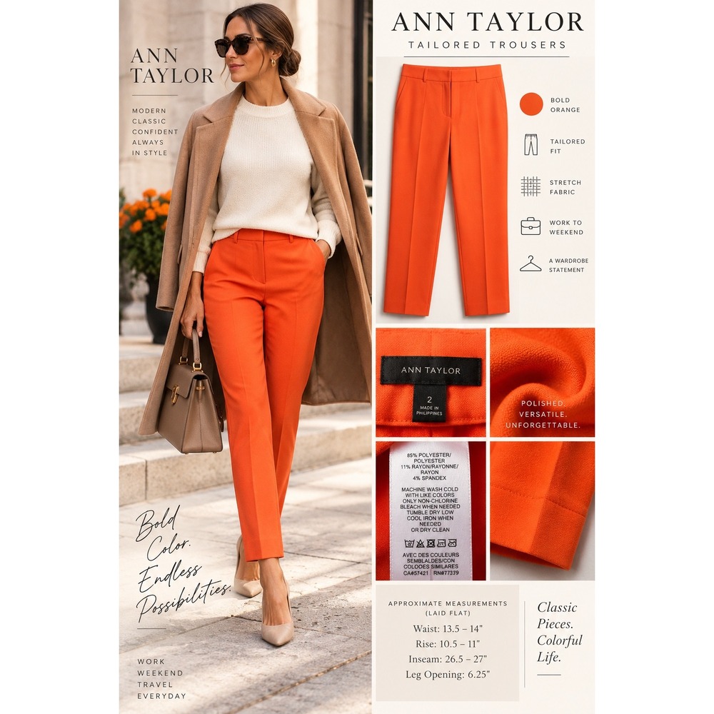 Ann Taylor Pants Womens 2 Orange Straight Leg Ankle Trousers Stretch Career